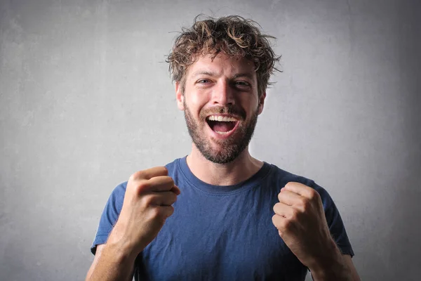 Jonge Man Gelukkig Sterk Portret — Stockfoto