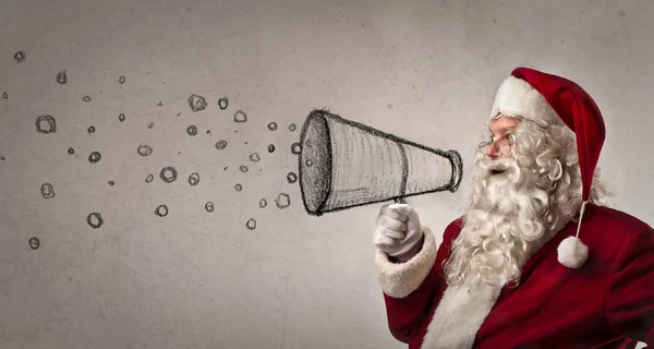 Influenciador Santa Com Megafone — Fotografia de Stock