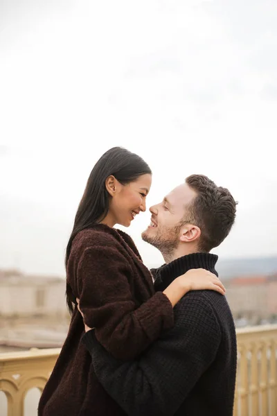 Beautiful Multicultural Couple Embracing Each Other — Stock Photo, Image