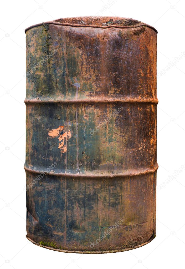 An Isolated Rusty Old Oil Barrel Or Drum On A White Background