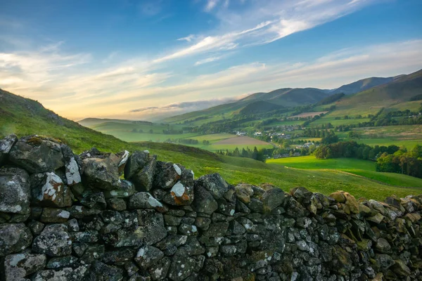 Paisagem Bela Rolamento Fronteiras Escocesas Campo Pôr Sol — Fotografia de Stock