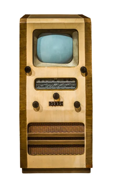 Απομονωμένη Vintage Ρετρό Βρετανική Καταψύκτη Τηλεόραση Και Ραδιόφωνο — Φωτογραφία Αρχείου