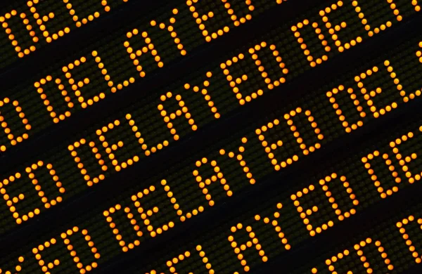 Close Word Delayed Repeated Multiple Times Sign Station Airport Highway — Stock Photo, Image