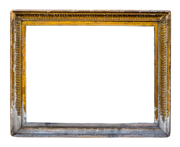 Isolated Grungy Rustic Ornate Peeling Gold Colored Art Frame — Stock Photo, Image