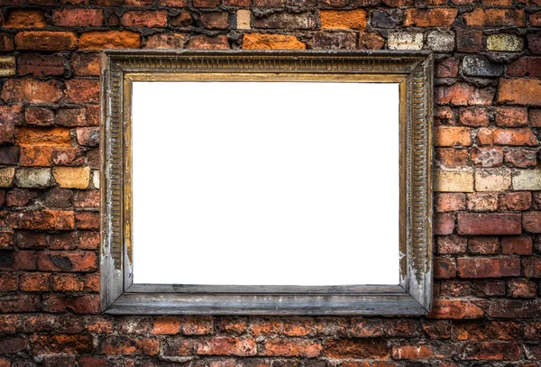 Vintage Retro Gold Ornate Art Frame Rstic Red Brick Wall — Stock Photo, Image