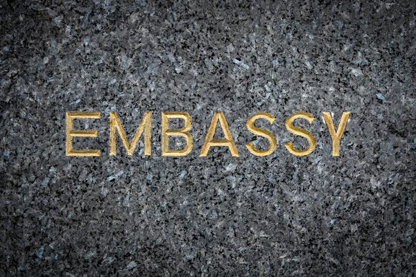 Gold Embossed Embassy Sign Marble — Stock Photo, Image