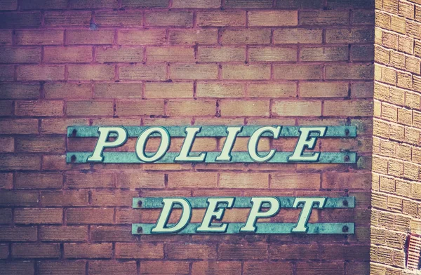 Retro Vintage Sign Police Department Station Red Brick Building Small — Stock Photo, Image