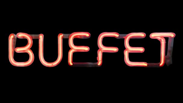 Isolated Looping Flashing Neon Sign Restaurant Buffet — Stock Video