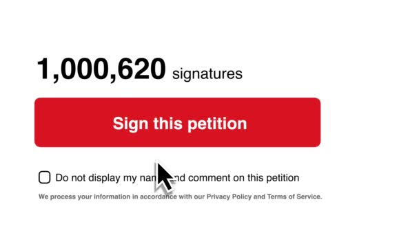 Online Petition Representing Issue Cause Being Signed Clicking Button Webpage — Stock Video