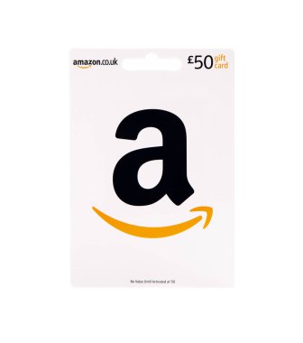 Swindon, İngiltere - 27 Haziran 2018: Amazon hediye kartı beyaz bir arka plan üzerinde