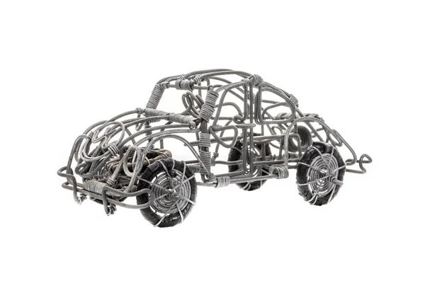 Hand Made Model Wire Car White Background — Stock Photo, Image