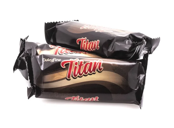 Swindon Reino Unido Agosto 2018 Tres Barras Chocolate Titan Sobre —  Fotos de Stock