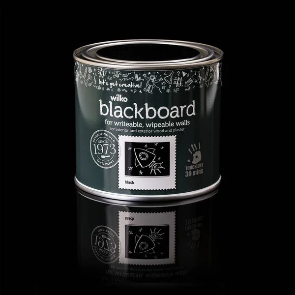 Swindon October 2018 Tin Willco Blackboard Paint Black Background — Stock Photo, Image