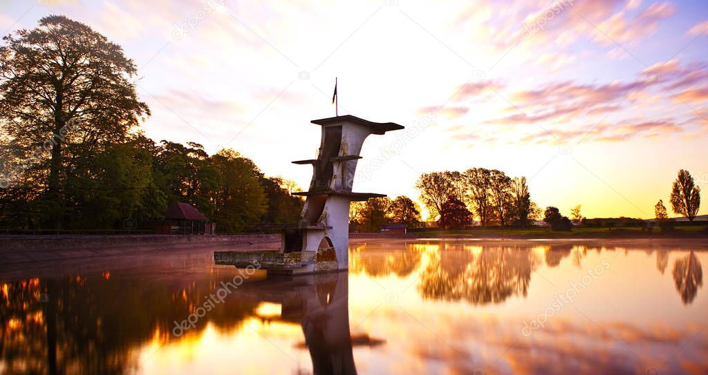 Old Diving Platform at Coate Water Country Park , Swindon , Wiltshire, England 
