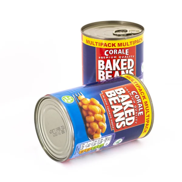 Swindon March 2019 Two Cans Corale Preamium Quality Baked Beans — Stock Photo, Image