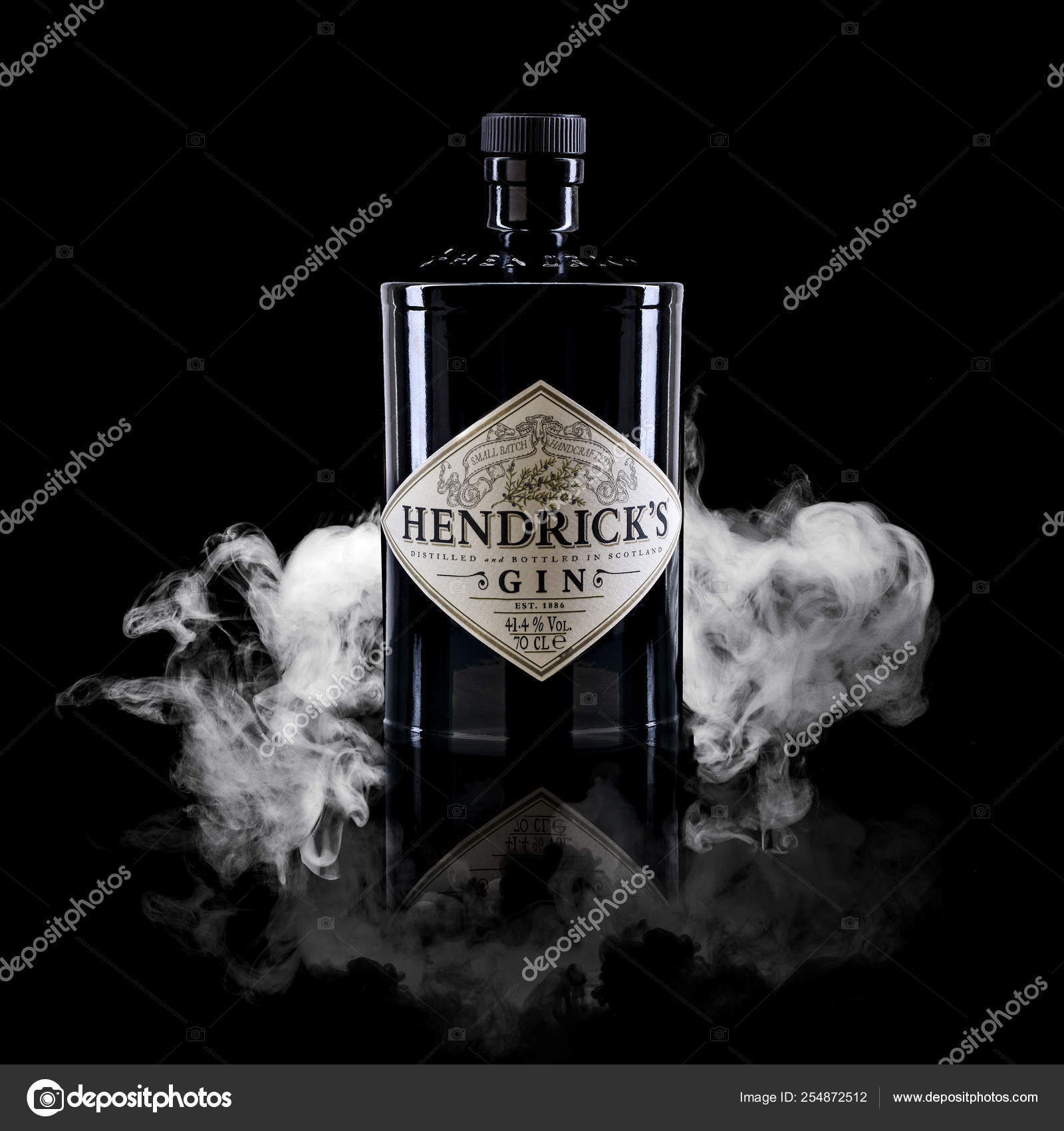 Swindon April 2019 Bottle Hendricks Gin Dark Smokey Background Stock