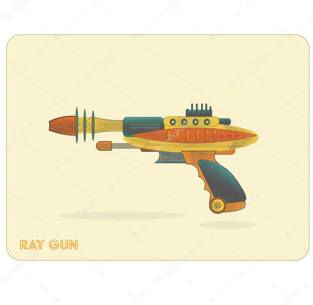 Retro raygun vector drawing on a retro background