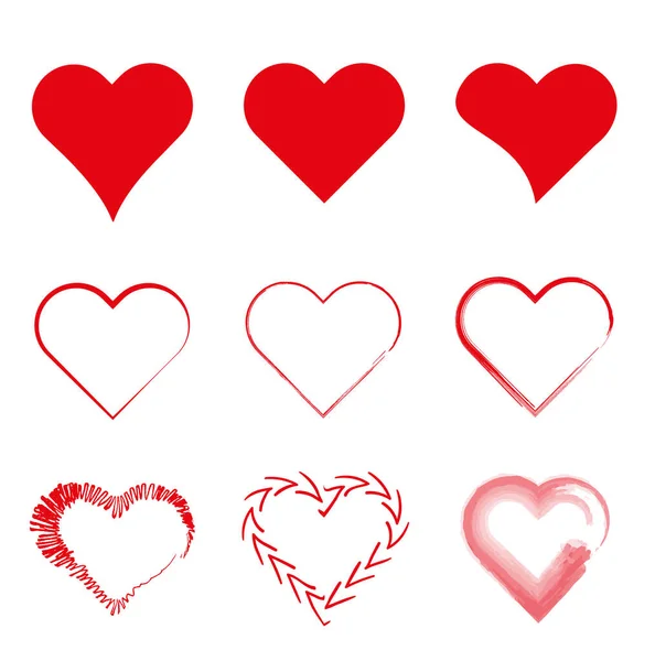 Red Hearts Vector Collection Hand Drawn Elements Your Designs Love — 图库矢量图片