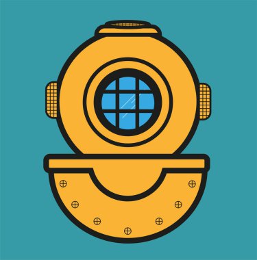 Mavi arkaplana eski dalış kask vektörü çiziyor