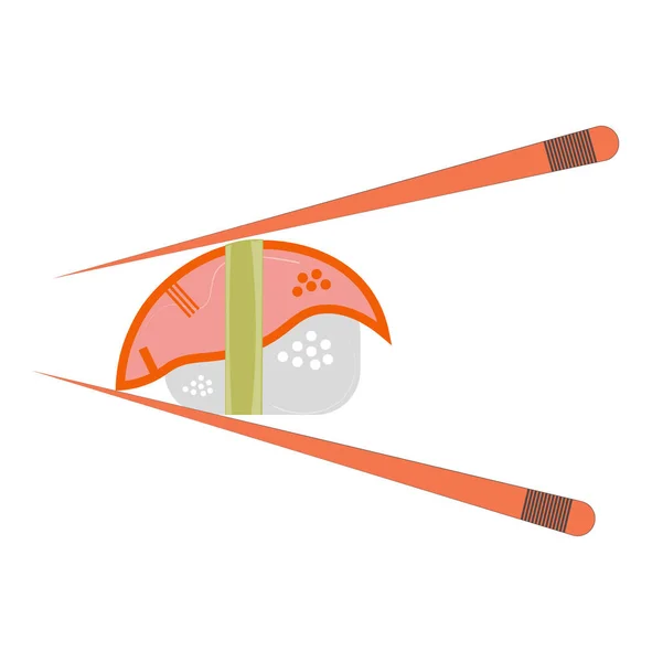 Sushi Vektor Mit Essstäbchen Auf Weißem Hintergrund — Stockvektor