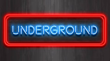 Karanlık bir arkaplanda Yeraltı Neon İşareti
