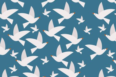 Gök mavisi arkaplanda kusursuz bir kuş deseni