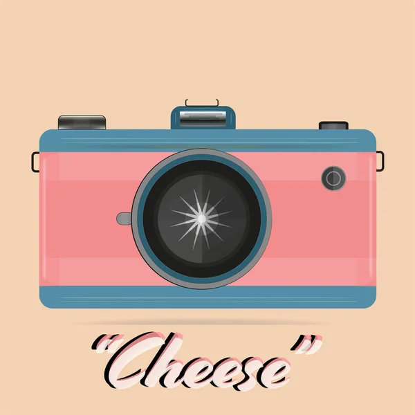 Ilustración Vectorial Cámara Película Retro Con Queso Sobre Fondo Claro — Vector de stock