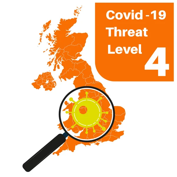 Covid Storbritannien Lokal Nedstängning Med Karta Och Förstoringsglas — Stock vektor