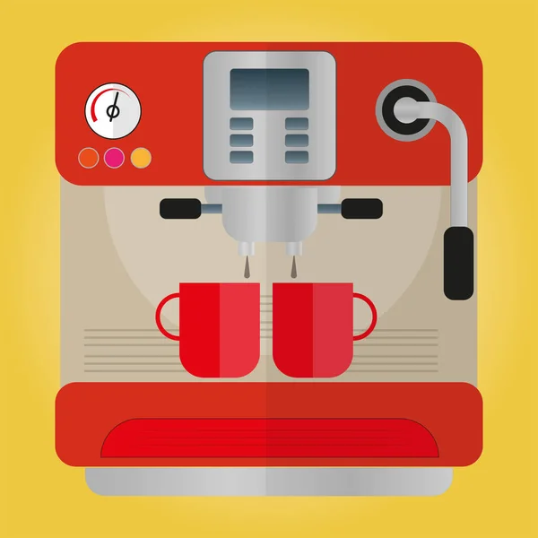 Red Coffee Machine Coffee Cup Flat Design Vector Illustration — Stock Vector