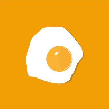 Kızarmış yumurta yassı vektör çizimi, kopyalama alanı olan sarı arkaplanda izole edilmiş.