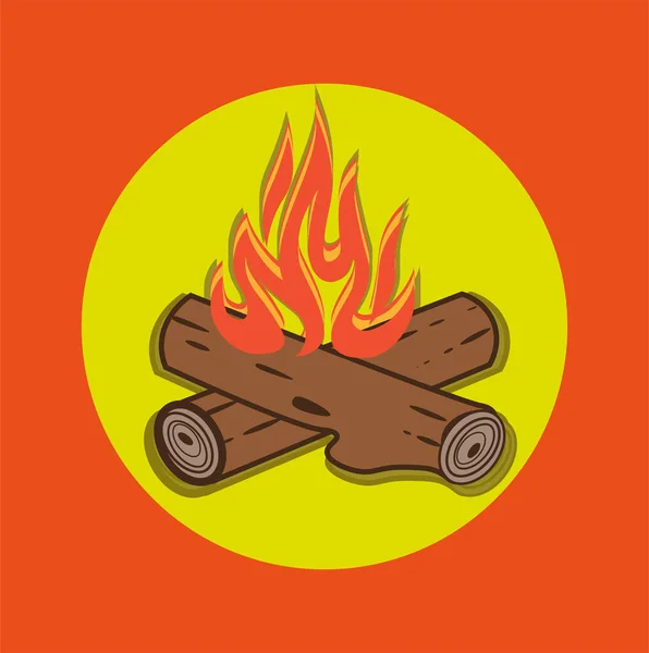 Illustration Style Dessin Animé Vectoriel Feu Camp Grumes Croisées Flammes — Image vectorielle