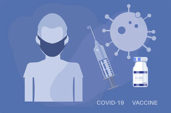 Vecteur Concept Vaccin Covid Avec Seringue Flacon Vaccin Sur Fond — Image vectorielle