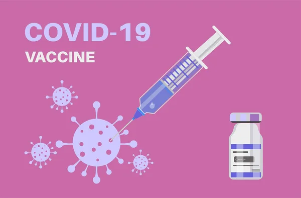 Вакцинаційний Шприц Covid Пляшкою Вірусів Вектор Рожевому Фоні — стоковий вектор