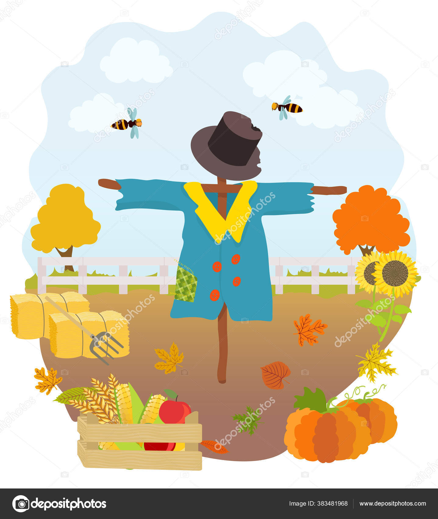 Orang Orangan Sawah Kartun Labu Bunga Matahari Laci Dengan