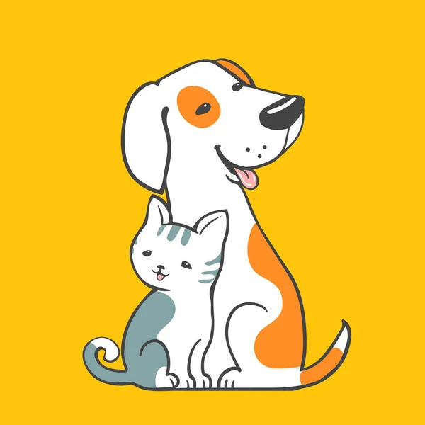 Desenho Animado Cão Gato Como Logotipo Símbolo Cuidado Animais Estimação — Vetor de Stock