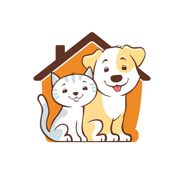 Perro Gato Dibujos Animados Como Logotipo Símbolo Cuidado Mascotas Ilustración — Vector de stock