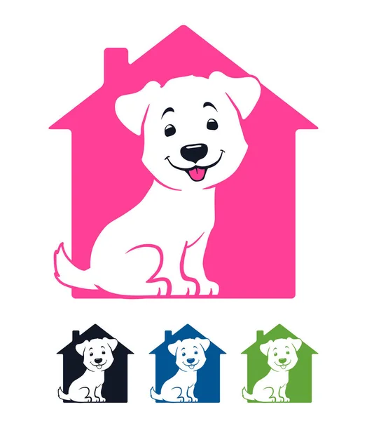 Niedlichen Kleinen Hund Und Kätzchen Hause Logo Cartoon Haustier Tierrettung — Stockvektor