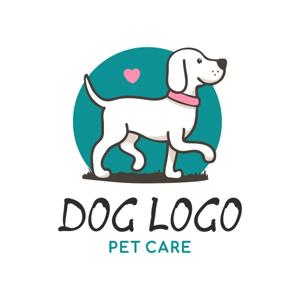 Logotipo Lindo Perro Dibujos Animados Caminando Con Collar Rosa Perro — Archivo Imágenes Vectoriales