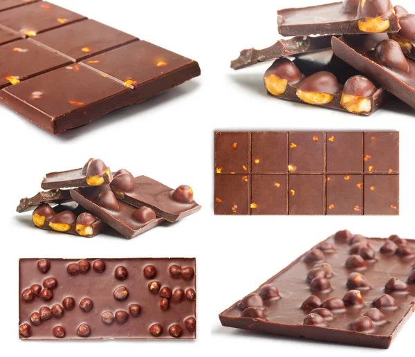 Conjunto Chocolate Con Nueces Sobre Fondo Blanco —  Fotos de Stock