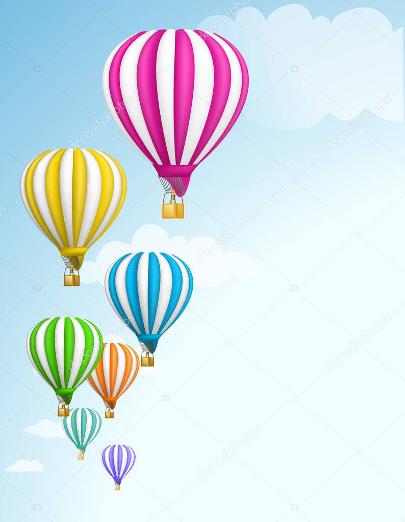 Vector illustration of colorful hot air balloons on the blue sky.