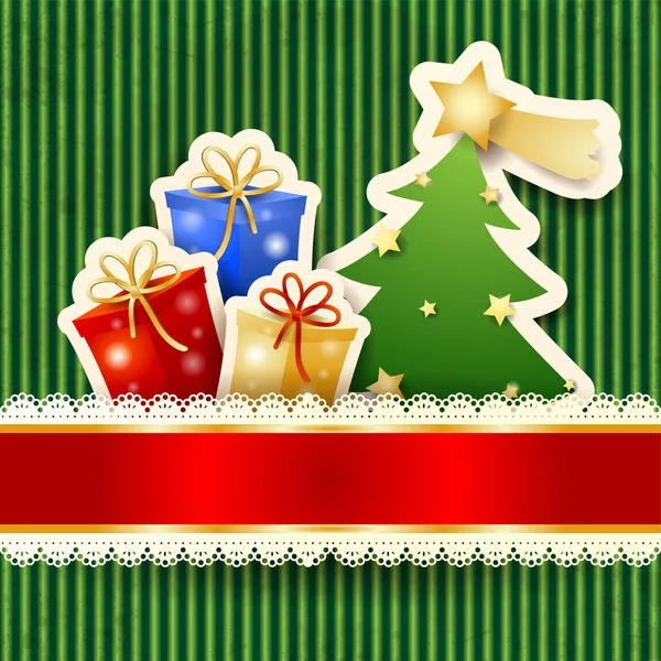 Tarjeta Navidad Con Árbol Papel Regalos Vector Ilustración — Vector de stock