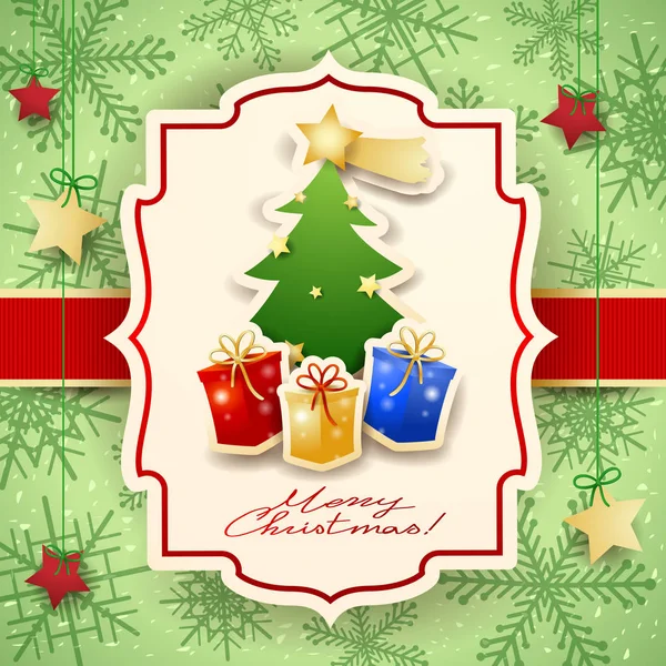 Tarjeta Navidad Con Árbol Regalos Con Texto Vector Ilustración — Vector de stock