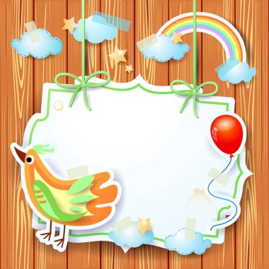 Kuş ve etiket, vektör çizim ile fantezi arka plan 