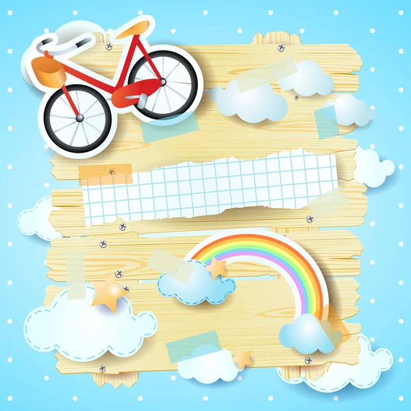 Panneau Fantastique Avec Vélo Nuages Illustration Vectorielle — Image vectorielle