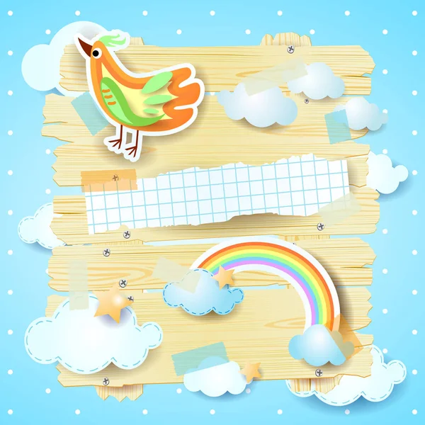 Panel Fantasía Con Aves Nubes Ilustración Vectorial — Vector de stock