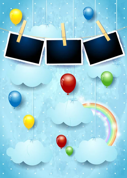 梦幻般的天空与五颜六色的气球和相框 向量例证 — 图库矢量图片