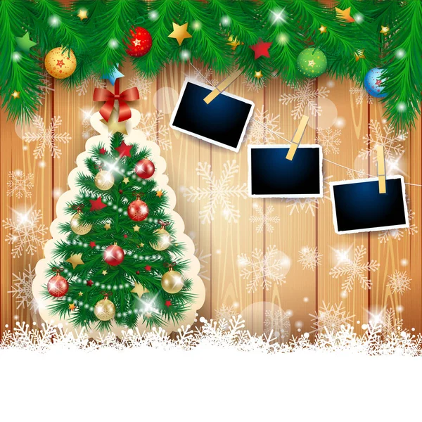 Christmas Background Fir Twigs Christmas Tree Photo Frames Vector Illustration — Stock Vector