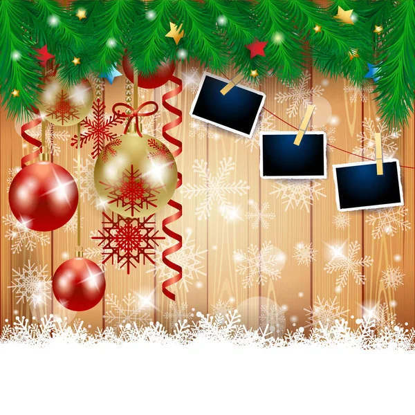 Fond Noël Avec Des Boules Des Cadres Photo Illustration Vectorielle — Image vectorielle