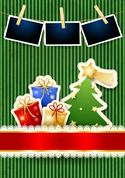 Carte Noël Avec Arbre Cadeaux Cadres Photo Illustration Vectorielle Eps10 — Image vectorielle