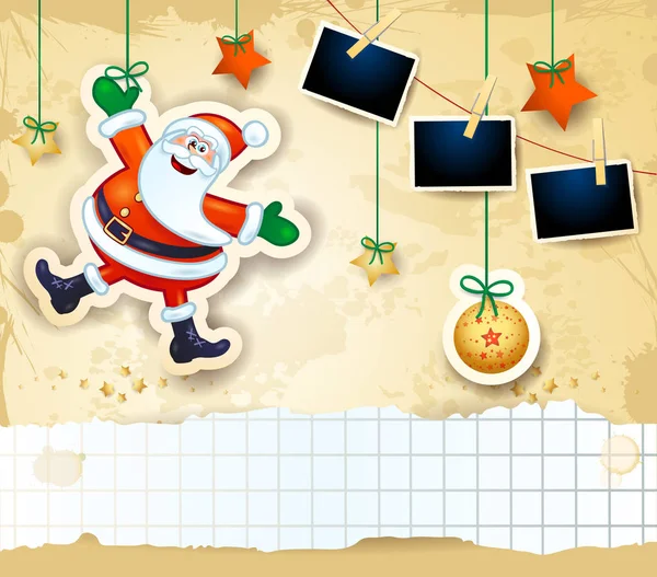 Kerstmis Achtergrond Met Happy Santa Kopieer Ruimte Foto Frames Vector — Stockvector